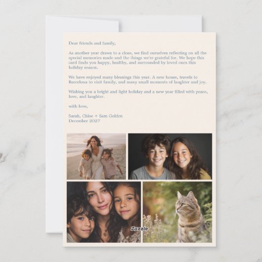 Hanukkah FLorals Hand-getrokken Art CUSTOM 4 FOTO Feestdagenkaart (Achterkant)