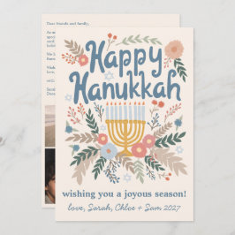 Hanukkah FLorals Hand-getrokken Art CUSTOM 4 FOTO Feestdagenkaart