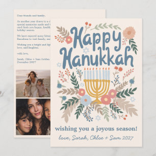 Hanukkah FLorals Hand-getrokken Art CUSTOM 4 FOTO Feestdagenkaart