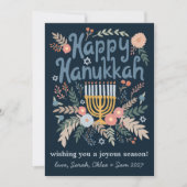 Hanukkah FLorals Hand-getrokken Art CUSTOM 4 FOTO Feestdagenkaart (Voorkant)