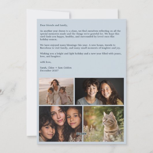 Hanukkah FLorals Hand-getrokken Art CUSTOM 4 FOTO Feestdagenkaart (Achterkant)