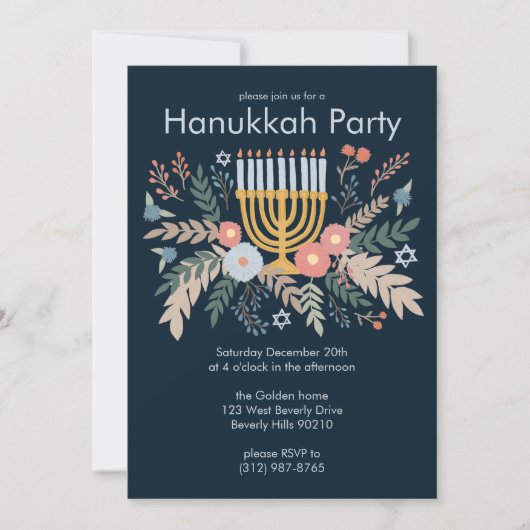 Hanukkah FLorals Hand-getrokken Art CUSTOM Party Kaart (Voorkant)