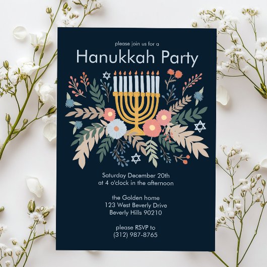 Hanukkah FLorals Hand-getrokken Art CUSTOM Party Kaart