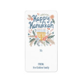 Hanukkah FLorals Hand-getrokken CUSTOM TO FROM Gif Etiket (Voorkant)
