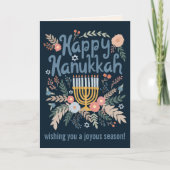 Hanukkah FLorals Hand-getrokken kunst CUSTOM Feestdagen Kaart (Voorkant)