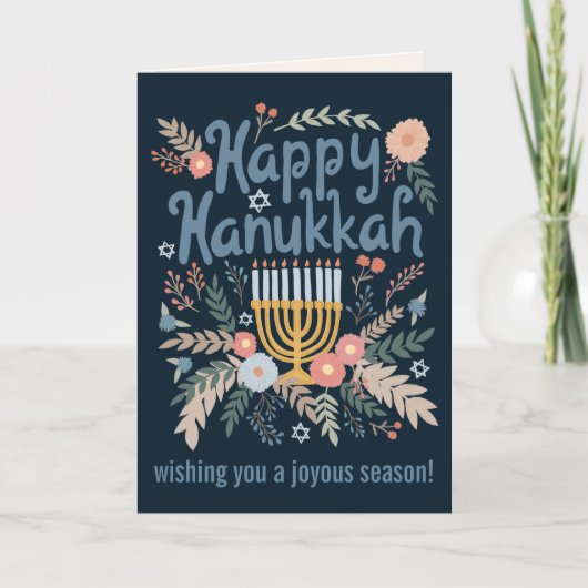 Hanukkah FLorals Hand-getrokken kunst CUSTOM Feestdagen Kaart (Voorkant)
