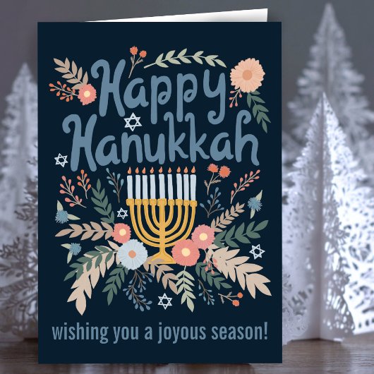 Hanukkah FLorals Hand-getrokken kunst CUSTOM Feestdagen Kaart