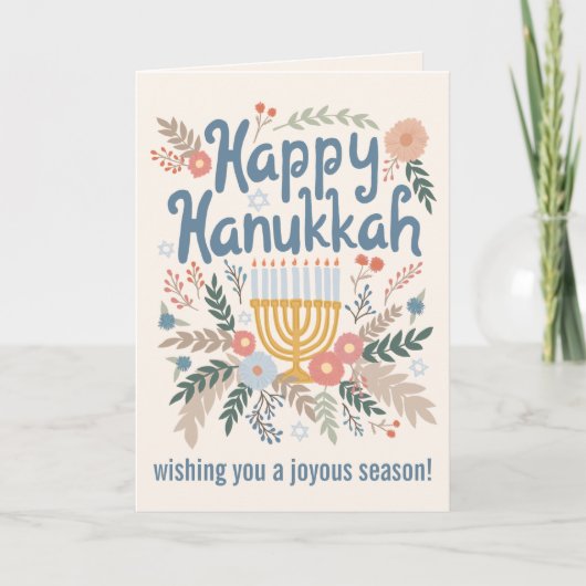Hanukkah FLorals Hand-getrokken kunst CUSTOM Feestdagen Kaart (Voorkant)