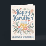 Hanukkah FLorals Hand-getrokken kunst CUSTOM Feestdagen Kaart<br><div class="desc">Prettige feestdagen Zoete tekening om iemand te wensen! Klik op "personaliseren" om de tekst aan de binnen- en voorkant te wijzigen. U kunt ook kleuren en lettertypen wijzigen, alles is aanpasbaar! Ook verkrijgbaar in mijn winkel in verschillende kleuren en stijl, als briefkaarten, platte kaarten en als digitale download om direct...</div>