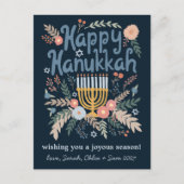 Hanukkah FLorals Hand-getrokken kunst CUSTOM Feestdagenkaart (Voorkant)