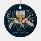 Hanukkah FLorals Hand-getrokken Kunst CUSTOM FOTO Keramisch Ornament (Voorkant)