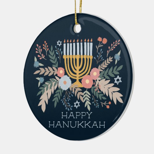 Hanukkah FLorals Hand-getrokken Kunst CUSTOM FOTO Keramisch Ornament (Links)