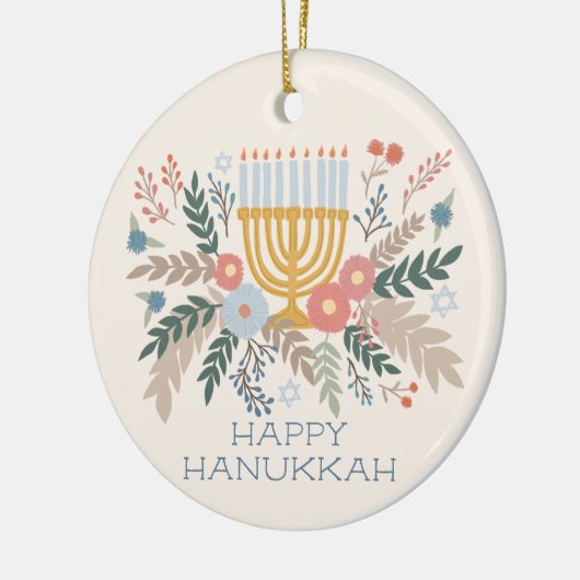 Hanukkah FLorals Hand-getrokken Kunst CUSTOM FOTO Keramisch Ornament (Links)