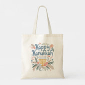 Hanukkah FLorals Hand-getrokken kunst CUSTOM Tote Bag (Achterkant)