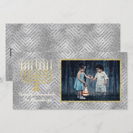 Hanukkah-fotokaart "Elegant Menorah" 2 zijdig Feestdagenkaart (Voorkant / Achterkant)