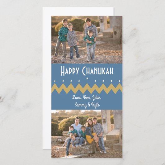 Hanukkah-fotokaart met witte envelop "Chevron" Feestdagenkaart (Voorkant / Achterkant)