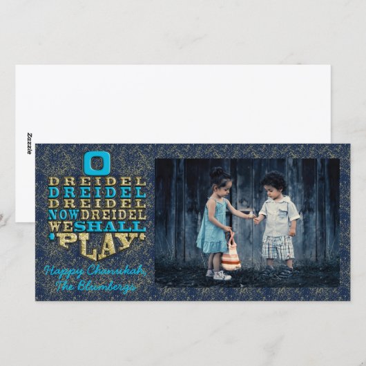 Hanukkah-fotokaart "O Dreidel Dreidel Dreidel.." Feestdagenkaart (Voorkant / Achterkant)