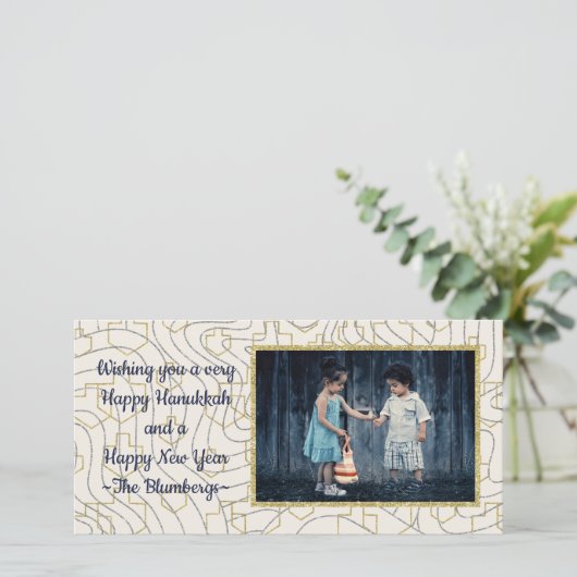 Hanukkah Fotokaart "Sterren & Driehoeken" Feestdagenkaart (Staand voorkant)