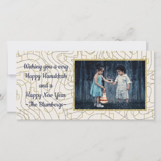 Hanukkah Fotokaart "Sterren & Driehoeken" Feestdagenkaart (Voorkant)