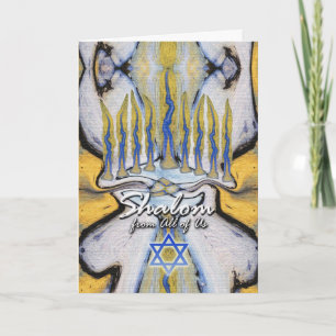 Hanukkah From All of Us Abstract Menorah Painting Feestdagen Kaart