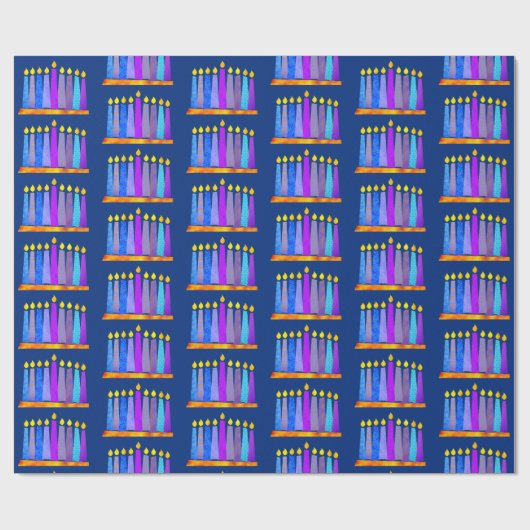 Hanukkah Fun Artsy Blue Boho Pattern Candles Blue Cadeaupapier (Vlak)