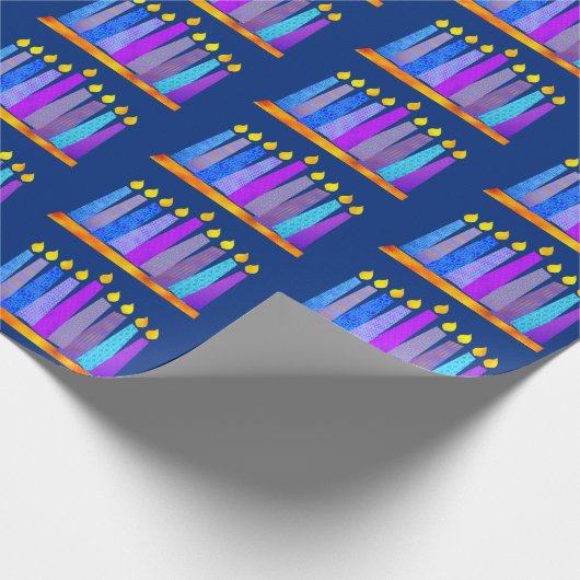 Hanukkah Fun Artsy Blue Boho Pattern Candles Blue Cadeaupapier (Hoek)