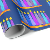 Hanukkah Fun Artsy Blue Boho Pattern Candles Blue Cadeaupapier (Rol Hoek)