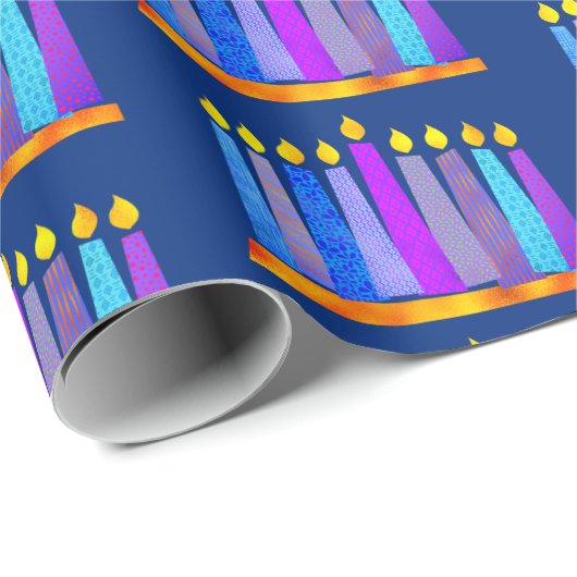 Hanukkah Fun Artsy Blue Boho Pattern Candles Blue Cadeaupapier (Rol Hoek)