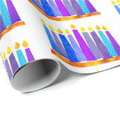 Hanukkah Fun Artsy Blue Boho Pattern Candles White Cadeaupapier (Rol Hoek)