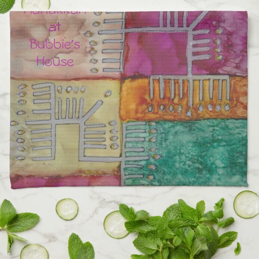 Hanukkah Funky Menorahs Theedoek (Gevouwen)