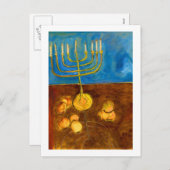 Hanukkah Gelt en Menorah Art Kaart (Voorkant / Achterkant)