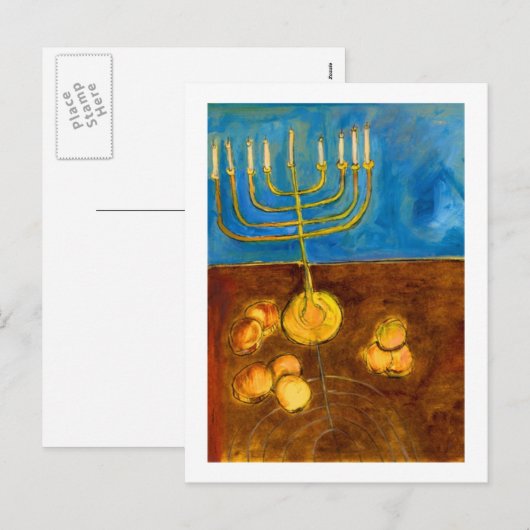 Hanukkah Gelt en Menorah Art Kaart (Voorkant / Achterkant)