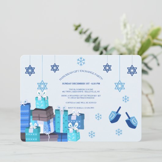 Hanukkah Gift Exchange Party Uitnodiging (Staand voorkant)
