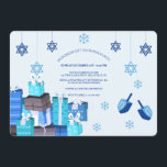 Hanukkah Gift Exchange Party - Uitnodiging<br><div class="desc">Begin het plezier van je Hanukkah-feest met deze prachtige uitnodiging met gevaarlijke sterren van David, cadeaus in blauw, sneeuwvlokken en droesels. Ontworpen door: Freepik).Ontworpen door: Freepik). () De kaart is gemakkelijk aan te passen aan de tekst, het lettertype, de tekenkleur, de papieren vormopties en de keuze uit zes papiertypen.() Niet...</div>