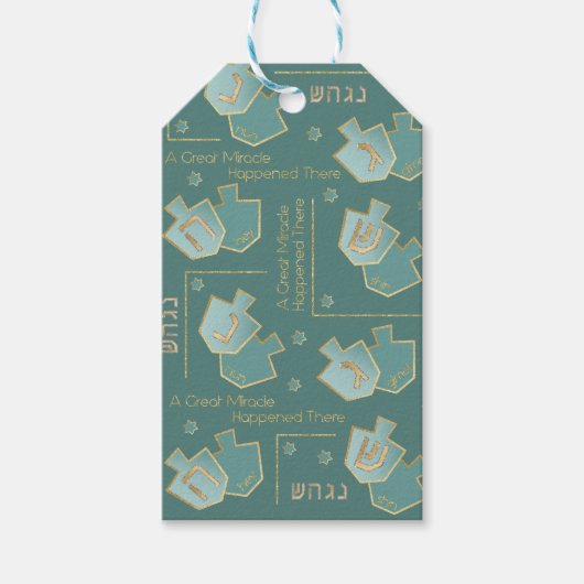 Hanukkah Gift Labels Een geweldig wonder gebeurde  Cadeaulabel (Voorkant)