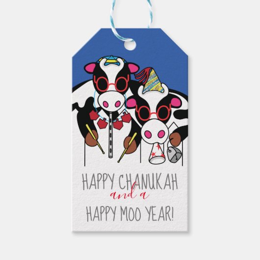 Hanukkah Gift Labels Happy Moo Year Cadeaulabel (Voorkant)