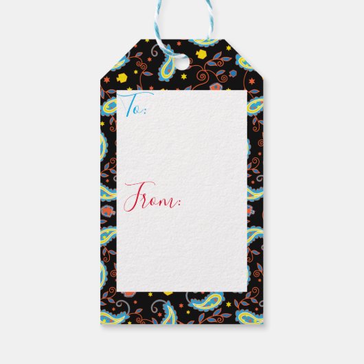 Hanukkah Gift Labels Paisley Dreidels Cadeaulabel (Achterkant)