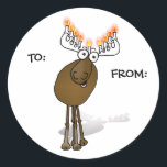 Hanukkah Gift sticker; NAAR: VAN: Ronde Sticker<br><div class="desc">Deze lieve kleine eland wenst u de geelende prachtige Chanoeka en vele menora!</div>