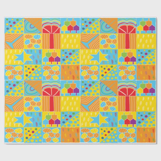 Hanukkah Gift Wrap "Hanukkah Squares 2" Cadeaupapier (Vlak)