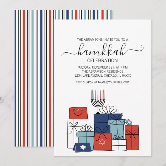 Hanukkah Gifts & Menorah Holiday Party Uitnodiging (Voorkant / Achterkant)