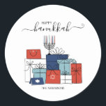 Hanukkah Gifts & Menorah Holiday Sticker<br><div class="desc">Pas de aangepaste tekst hierboven aan. U kunt extra coördinerende punten in ons collectie "Hanukkah Gifts and a Menorah" vinden.</div>