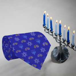 Hanukkah Gold Dreidel Ster van David Menorah Blue Stropdas