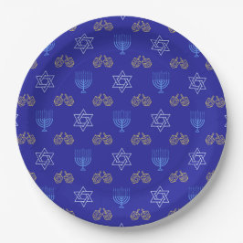 Hanukkah Gold Dreidel Ster van David Menorah Papieren Bordje