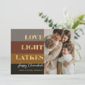 Hanukkah Gold Love Light Latkes Custom Photo Card (Staand voorkant)