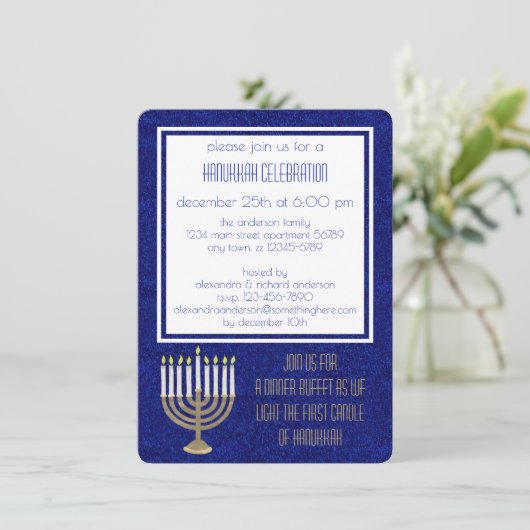 Hanukkah Gold Menorah Hanukkah Sameach Dinner Kaart (Staand voorkant)