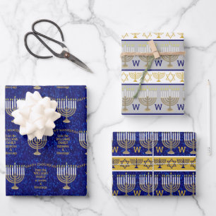 Hanukkah Gold Menorah Monogram Chic Assortment Inpakpapier Vel