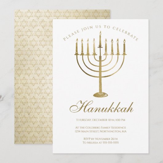 Hanukkah Gold Menorah Star van David Celebration Kaart (Voorkant / Achterkant)