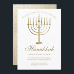 Hanukkah Gold Menorah Star van David Celebration Kaart<br><div class="desc">Deze elegante Hanukkah-viering-uitnodiging is voorzien van een faux gouden menorah vooraan met je details om je te personaliseren in faux goudtypografie. Op de achterkant van de kaart is een patroon van gouden ster van David op een gouden achtergrond. Ontworpen door een wereldberoemde kunstenaar ©Tim Coffey.</div>