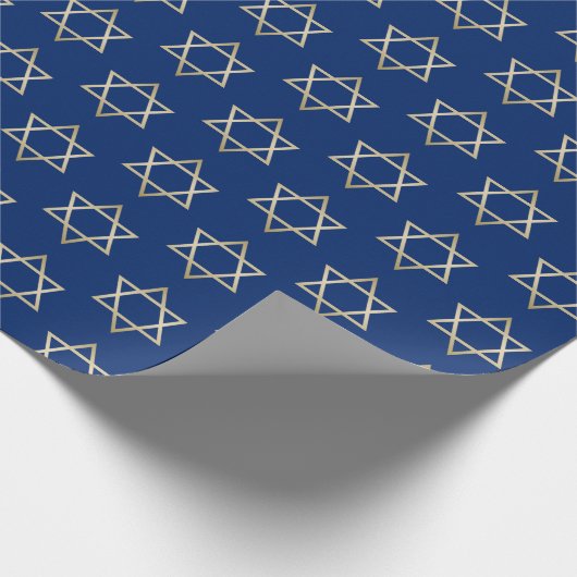 Hanukkah Gold Star van David op Blue Pattern Cadeaupapier (Hoek)