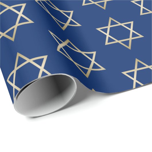 Hanukkah Gold Star van David op Blue Pattern Cadeaupapier (Rol Hoek)